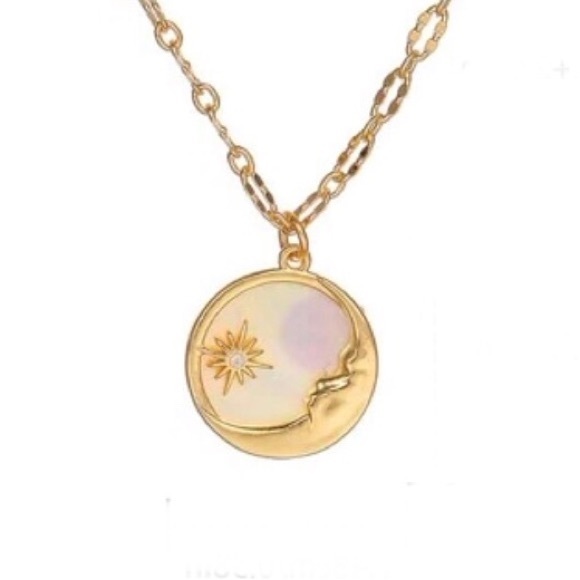 “Mother of Pearl Moon & Star” White Iridescent Shell Crescent Starburst Necklace - Picture 15 of 16
